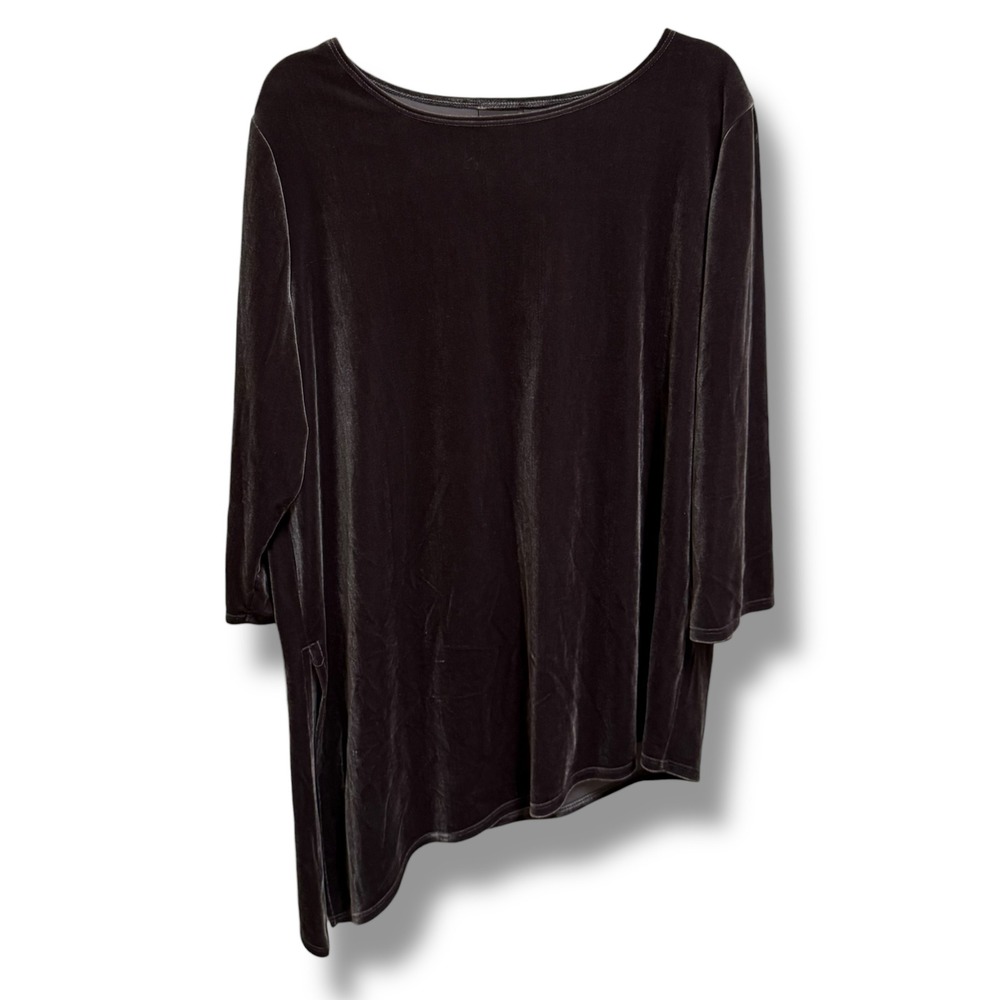 Chicos Travelers Collection Charcoal Grey Velvet Asymmetrical Tunic Top 3 XL 16